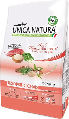 Сухой корм для кошек Unica Natura Unico Indoor с ягненком, рисом и горохом 350 г