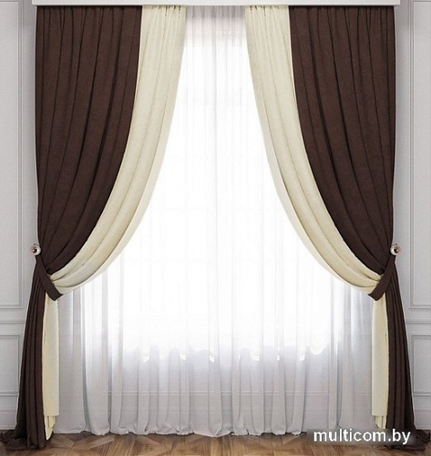 Комплект штор и гардин Pasionaria Латур 480x230 (3 шт, сливочный/венге)