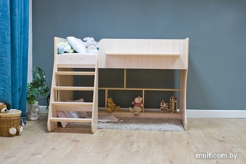 Кровать-чердак Красная звезда Р436 Капризун 2 с полками 160x80 (дуб млечный)