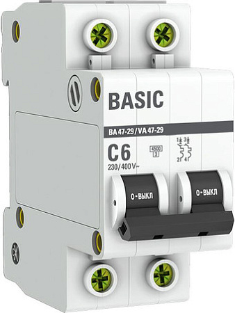 Выключатель автоматический EKF ВА 47-29 2P 6A (C) 4.5кА mcb4729-2-06C