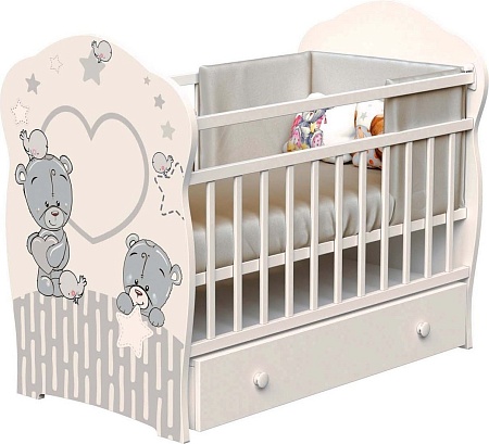 Классическая детская кроватка VDK Forever friеnds фигурнаяспинка, маятник, ящик, опускная планка (слоновая кость)