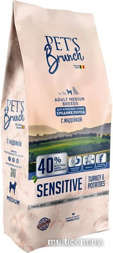 Сухой корм для собак Pet's Brunch Sensitive для взрослых средних пород с индейкой 4 кг