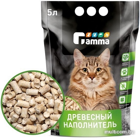 Наполнитель для туалета Gamma Древесный крупные гранулы 5 л