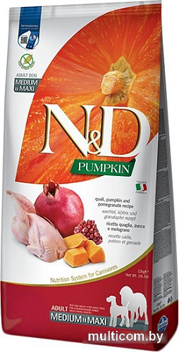 Сухой корм для собак Farmina N&D Pumpkin Quail & Pomegranate Adult Medium & Maxi (для взрослых средних и крупных пород с тыквой, перепелом и гранатом) 12 кг