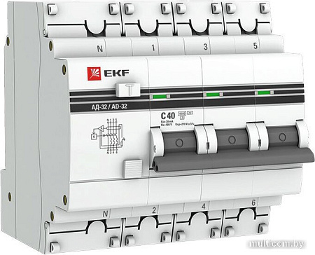 Дифференциальный автомат EKF PROxima АД-32 3P+N 40А30мА DA32-40-30-4P-pro