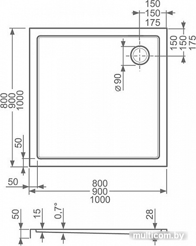 Душевой поддон Roltechnik Flat Kvadro Square 100x100 [8000120]