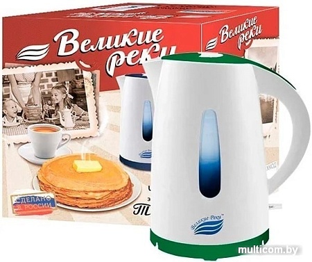 Электрочайник Великие Реки Томь-1 (белый/зеленый)