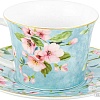 Чашка с блюдцем Elan Gallery Яблоневый цвет на голубом 420439