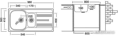 Кухонная мойка Ukinox Гранд GRL980.500 15GT8K-O (с сифоном)