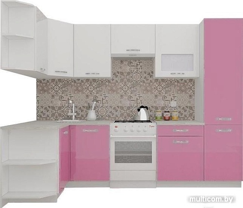 Угловая кухня ВерсоМебель ЭкоЛайт-6 1.3x2.8 левая (белый/розовый)