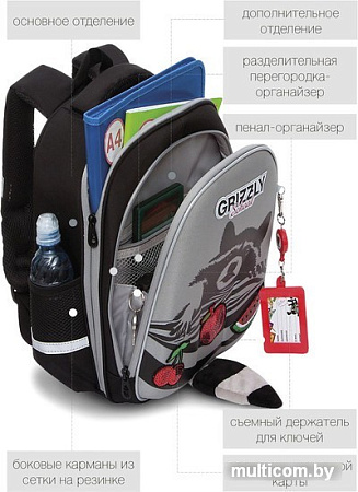 Школьный рюкзак Grizzly RAZ-186-7 (серый)