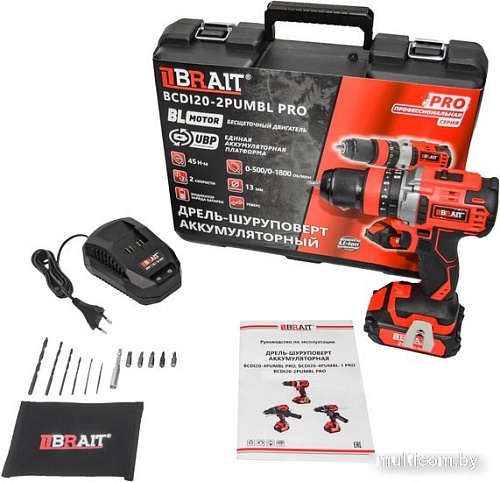 Ударная дрель-шуруповерт Brait BCDI20-2PUMBL PRO (с 1-м АКБ, кейс)