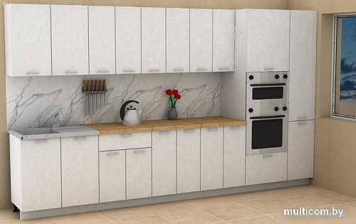 Готовая кухня ЭлиГард Lion 3.6 (белый структурный/дуб бунратти)
