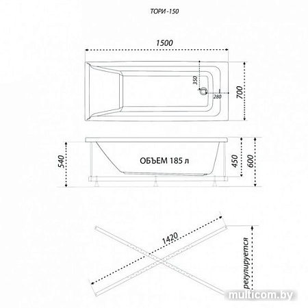 Ванна 1AcReal Тори 160х70