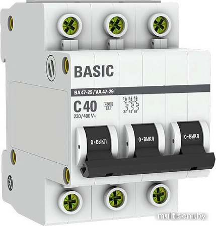 Выключатель автоматический EKF ВА 47-29 3P 40А (С) 4.5кА mcb4729-3-40C