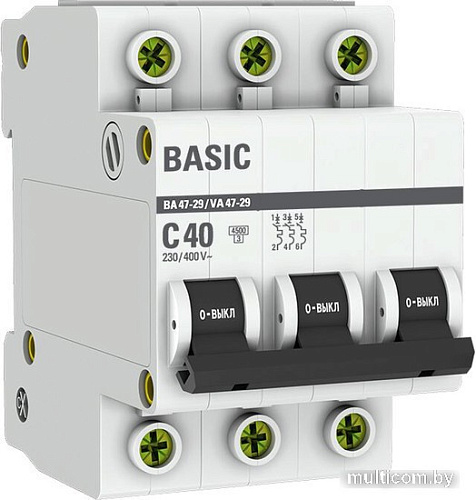 Выключатель автоматический EKF ВА 47-29 3P 40А (С) 4.5кА mcb4729-3-40C