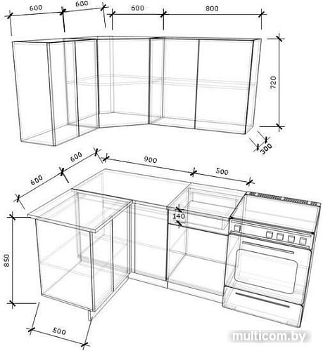 Угловая кухня Хоум Лайн Кристалл 1200х1400 угловой (черный глянец/бургундский глянец)