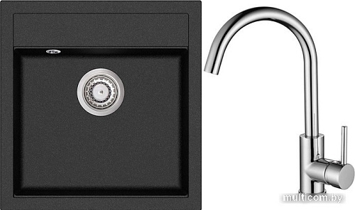 Кухонная мойка Aquasanita Tesa SQT100W + Sabia 5523 (черный металлик 601/хром 001)