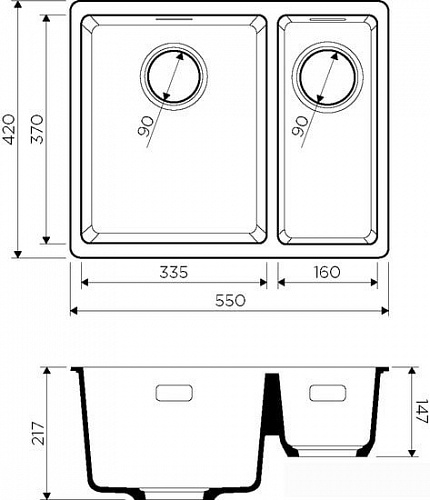 Кухонная мойка Omoikiri Kata 55-2-U DC