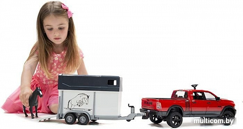 Bruder RAM 2500 Power Wagon with horse trailer and horse 02501