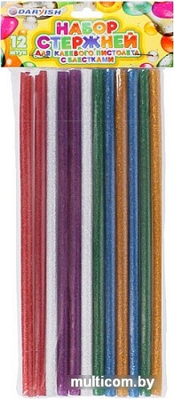 Клеевые стержни Darvish DV-12463 (12 шт, цветные с блестками)