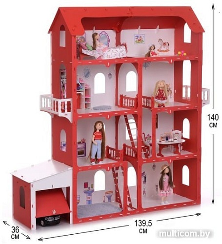 Krasatoys Коттедж Александра с мебелью 000252 (белый/красный)