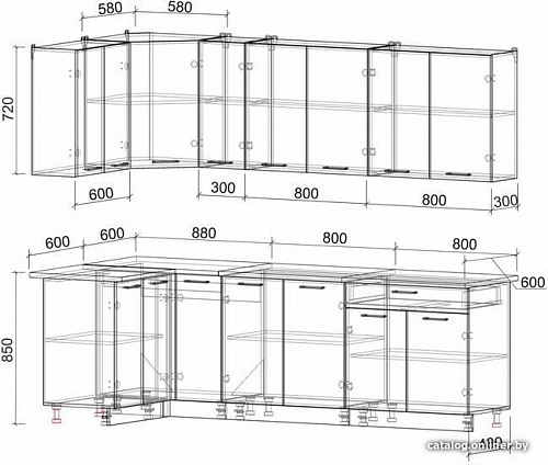 Угловая кухня Интерлиния Мила Лайт 1.2x2.5 (дуб золотой)