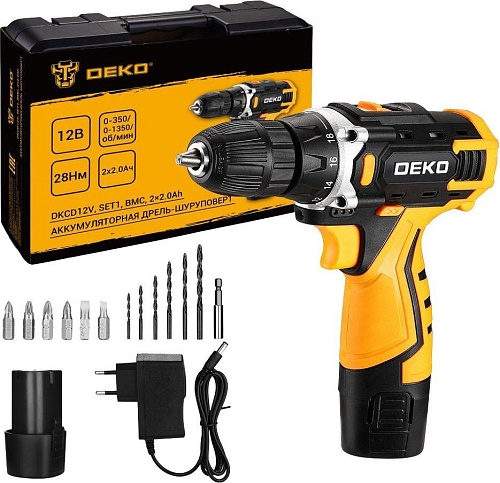 Дрель-шуруповерт Deko DKCD12V Set1 083-1022 (с 2-мя АКБ, кейс)