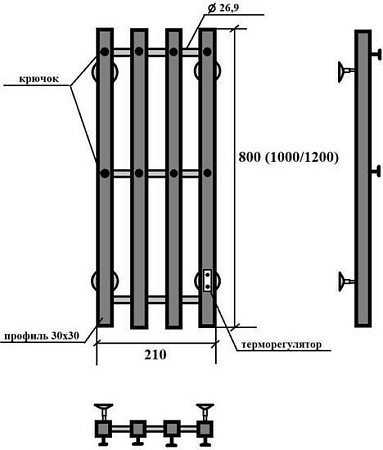 Полотенцесушитель Granula Квадро Вертикаль 21х120 (терморегулятор с таймером, черный)