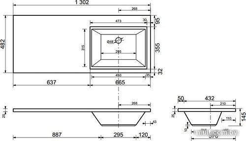 Умывальник Эстет Даллас 130, правая (белый)