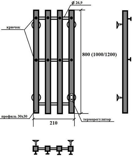 Полотенцесушитель Granula Квадро Вертикаль 21х120 (терморегулятор с таймером, черный)