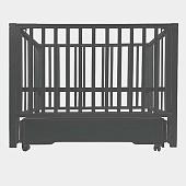 Классическая детская кроватка Indigo Nordenтуниверсальный маятник+колеса, ящик (массив березы, графитовый)