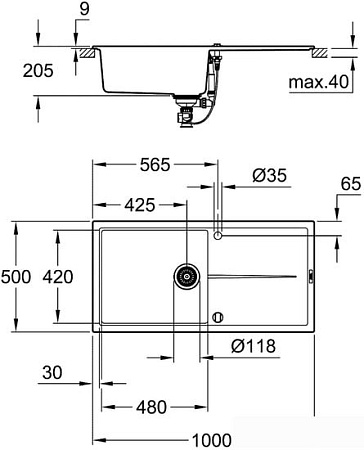 Кухонная мойка Grohe K400 60-C 100/50 1.0 31641AP0 (черный гранит)