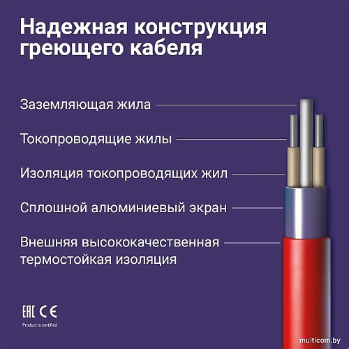 Нагревательный кабель Nunicho Etalon SHS 100Вт с терморегулятором RТС 70.26 (5м)