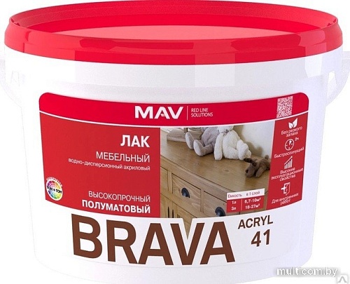 Лак Brava ВД-АК-2041 мебельный 3 л (бесцветный полуматовый)
