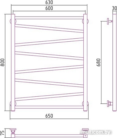 Полотенцесушитель Сунержа Сирокко 800х600 00-0253-8060