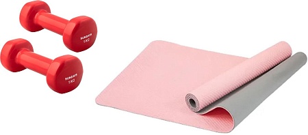 Набор для йоги Sundays Fitness Гантель IR92005 2x1кг + Коврик IRBL17107 (красный, розовый)