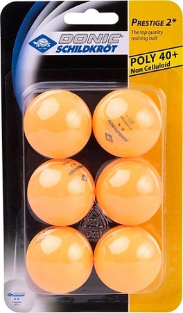Мяч для настольного тенниса Donic Schildkrot Prestige 40+ (оранжевый, 2 звезды/6 шт.)