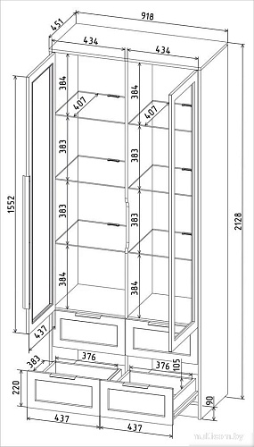 Шкаф-витрина Интерлиния Концепт Тренд КТ-ШВ2 (антрацит/дуб снежный)