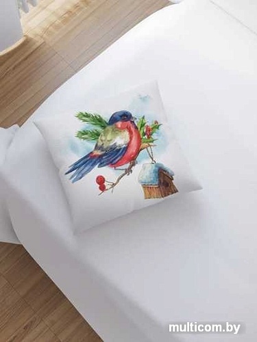 Чехол на подушку JoyArty Снегирь у кормушки sl_38409