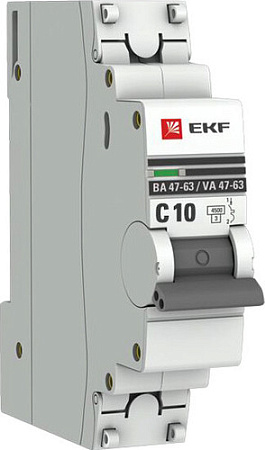 Выключатель автоматический EKF ВА 47-63 1P 10А (C) 4.5kA PROxima mcb4763-1-10C-pro
