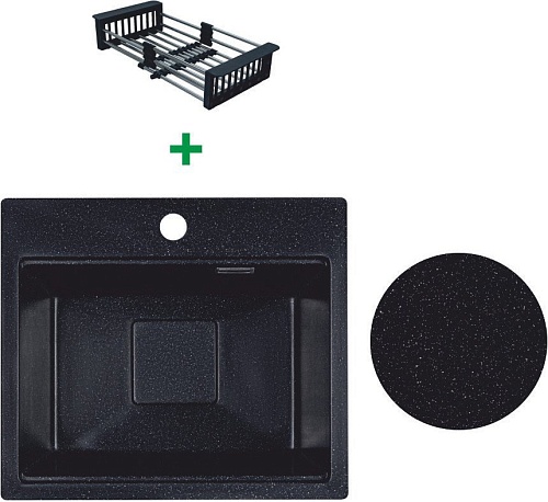 Кухонная мойка Marblan Comfort 48 (черный, с сифоном и колландером)