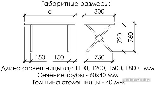 Кухонный стол Buro7 Икс-ромб 150 (классика, дуб натуральный/черный)