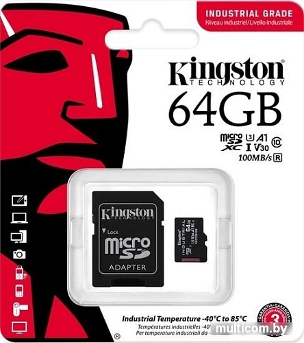 Карта памяти Kingston Industrial microSDHC SDCIT2/64GB 64GB (с адаптером)