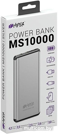 Портативное зарядное устройство Hiper MS10000 (серебристый)