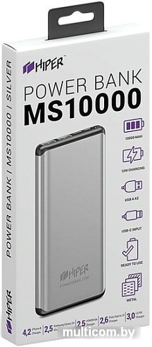 Портативное зарядное устройство Hiper MS10000 (серебристый)