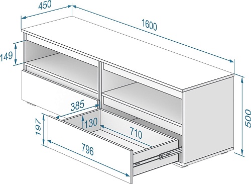 Тумба Кортекс-мебель Бари ТВ 160 2ш-2 (белый/белый/белый)