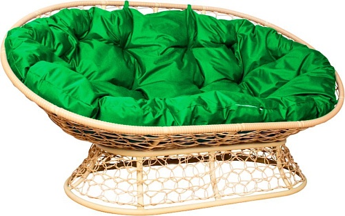 Садовый диван M-Group Мамасан 12850504 (бежевый ротанг/зеленая подушка)