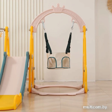 Игровой комплекс UNIX kids Funny Car с горкой с качелями и баскетбольной стойкой Yellow