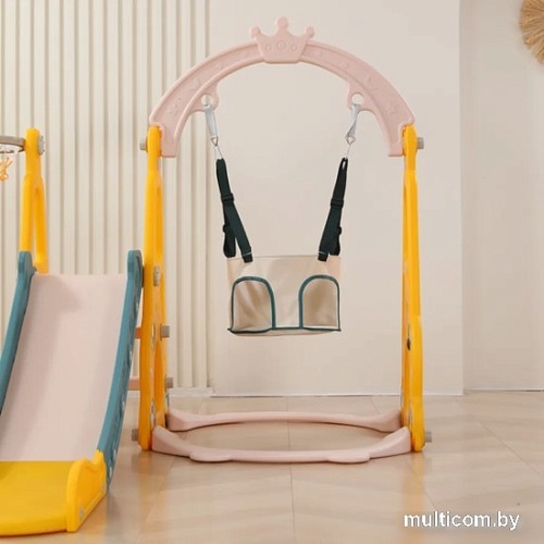 Игровой комплекс UNIX kids Funny Car с горкой с качелями и баскетбольной стойкой Yellow